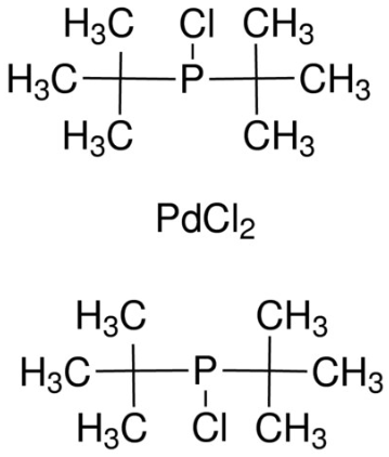 Structure of DICHLOROBIS(CHLORODI-TERT-BUTYLPHOSPHINE) PALLADIUM (II) CAS 725745-08-4